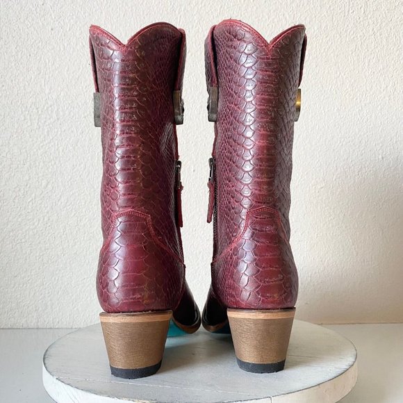Lane BAD HABITS Western Boots 7.5 Red Cowboy Boots Snip Toe Midi Calf Rodeo - Picture 3 of 12